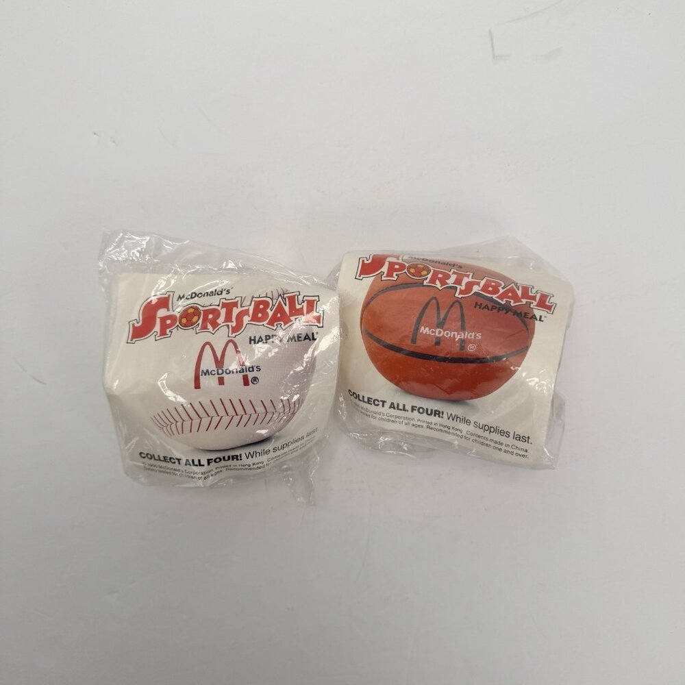 McDonald's Happy Meal Sports Balls 1990 Lot of 2 Sealed Basketball Baseball NIP